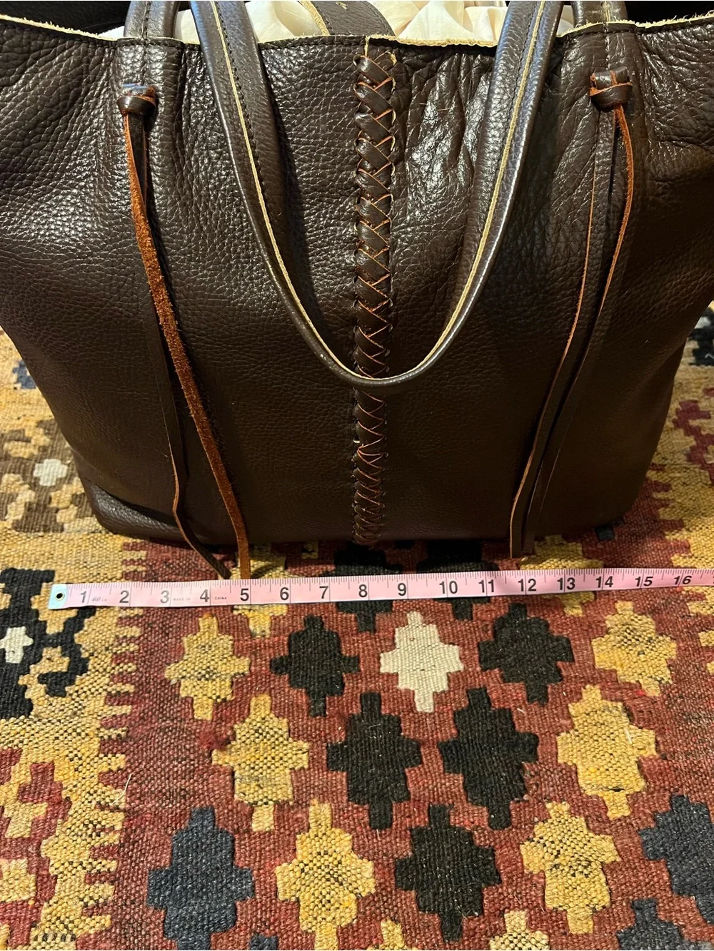 Women's Dark Brown Leather Tote Bag with Braided Center Detail